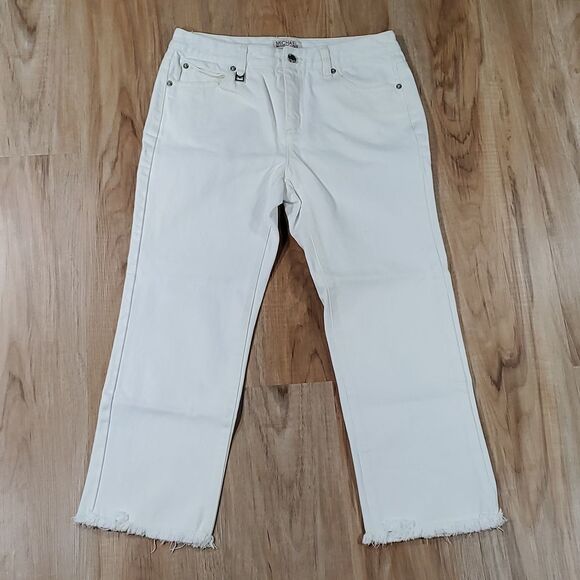 🔹️Michael Kors White Cropped Ankle Raw Hem Jeans Size 4/27 - Picture 2 of 15